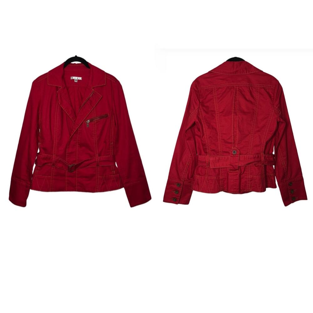 CAbi Red Nautical Jacket First Mate Belted Zipper Front Coat Woman's Small #401